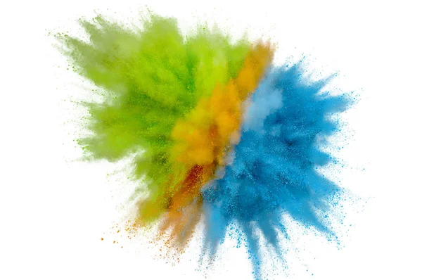 Farbige Pulverexplosion auf weißem Hintergrund — Stockfoto