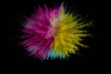 Renkli toz patlaması. Arka planda soyut çekim tozu. Albay