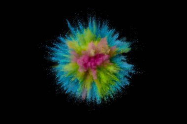 Renkli toz patlaması. Arka planda soyut çekim tozu. Albay