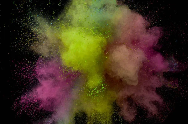 Colored powder explosion. Abstract closeup dust on backdrop. Col — Stock Photo, Image