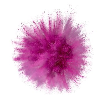 Beyaz arka planda renkli toz patlama. Soyut çekim d