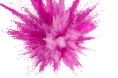 Beyaz arka planda renkli toz patlama. Soyut çekim d