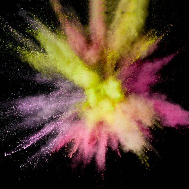 Renkli toz patlaması. Arka planda soyut çekim tozu. Albay