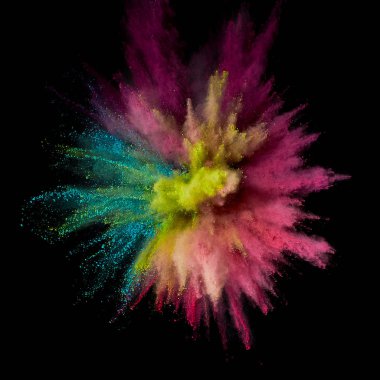 Renkli toz patlaması. Arka planda soyut çekim tozu. Albay