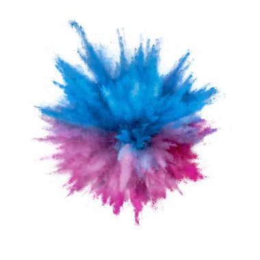 Beyaz arka planda renkli toz patlama. Soyut çekim d