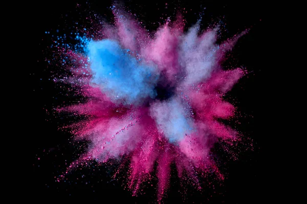 Colored powder explosion. Abstract closeup dust on backdrop. Col — Stock Photo, Image