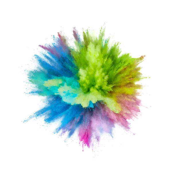 Colored powder explosion on white background. Abstract closeup d — Stock Photo, Image