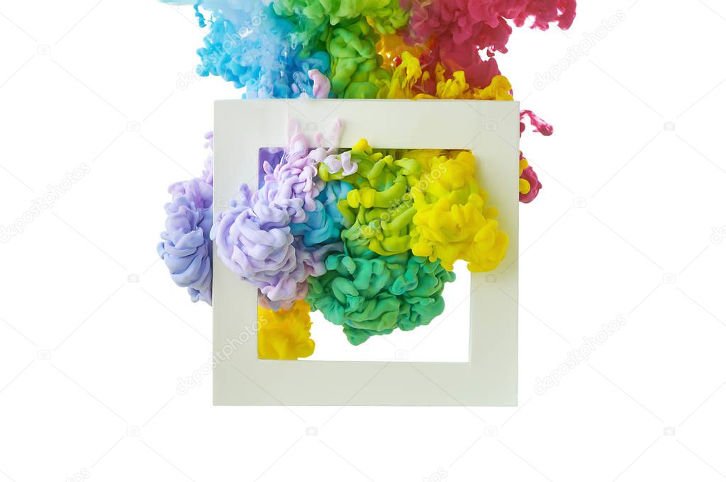Ink in water. Splash acrilyc paint mixing. Multicolored liquid d