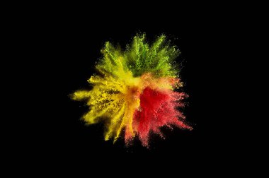 Renkli toz patlaması. Arka planda soyut çekim tozu. Albay