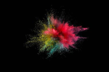 Renkli toz patlaması. Arka planda soyut çekim tozu. Albay