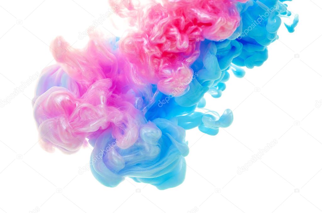 Ink in water. Splash paint mixing. Multicolored liquid dye. Abst