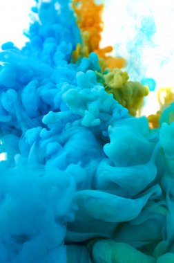 Suda mürekkep. Splash boya karıştırma. Çok renkli sıvı boya. Abst