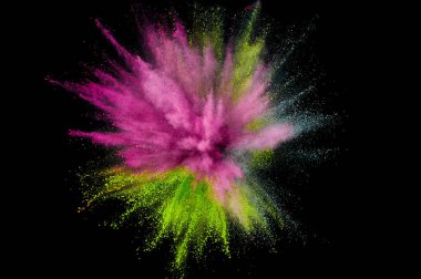 Renkli toz patlaması. Arka planda soyut çekim tozu. Albay