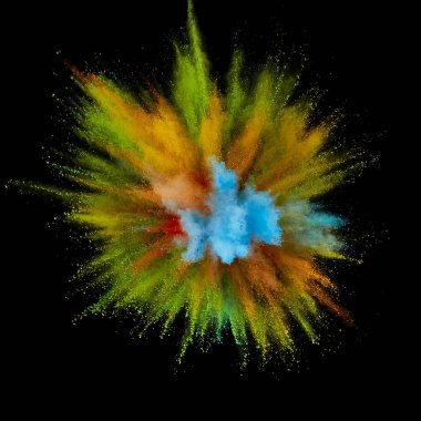 Renkli toz patlaması. Arka planda soyut çekim tozu. Albay