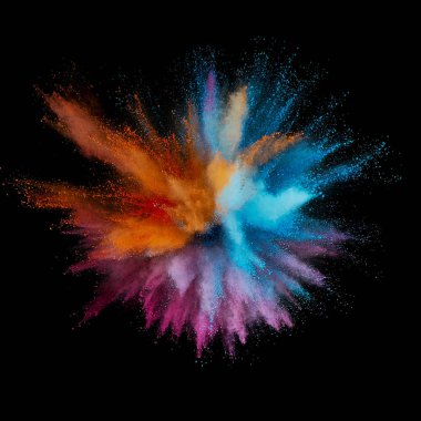Renkli toz patlaması. Arka planda soyut çekim tozu. Albay