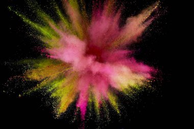 Renkli toz patlaması. Arka planda soyut çekim tozu. Albay