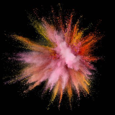 Renkli toz patlaması. Arka planda soyut çekim tozu. Albay