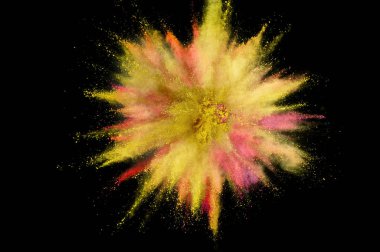 Renkli toz patlaması. Arka planda soyut çekim tozu. Albay