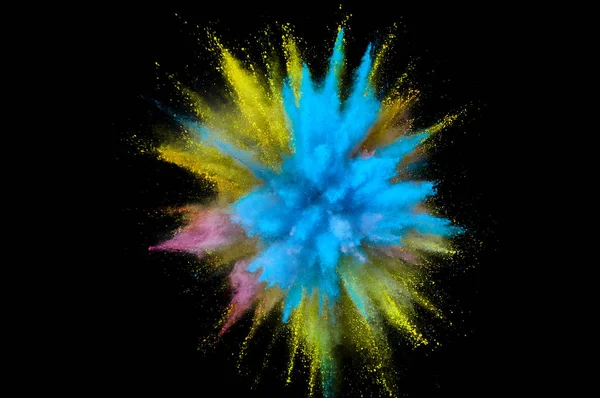 Colored powder explosion. Abstract closeup dust on backdrop. Col — Stock Photo, Image