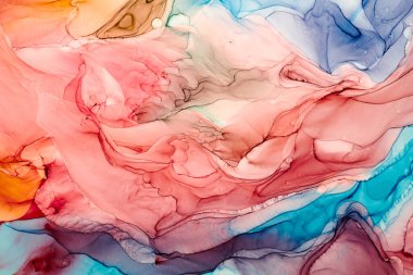 Alkol mürekkebi renkleri saydam. Soyut çok renkli mermer desen arkaplanı. Tasarım kağıdı, duvar kağıdı. Akrilik boyaları karıştırıyorum. Modern akışkan sanat. Alkol Mürekkebi Deseni