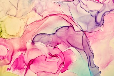 Alkol mürekkebi renkleri saydam. Soyut çok renkli mermer desen arkaplanı. Tasarım kağıdı, duvar kağıdı. Akrilik boyaları karıştırıyorum. Modern akışkan sanat. Alkol Mürekkebi Deseni