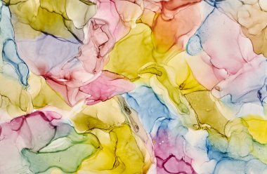 Alkol mürekkebi renkleri saydam. Soyut çok renkli mermer desen arkaplanı. Tasarım kağıdı, duvar kağıdı. Akrilik boyaları karıştırıyorum. Modern akışkan sanat. Alkol Mürekkebi Deseni