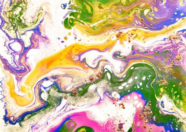 Sihirli Sıvı Sanatı. Soyut renkli arka plan, duvar kağıdı. Boyaları karıştırıyorum. Modern sanat. Mermer dokusu. Renkli tuval.