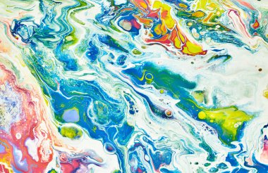 Sihirli Sıvı Sanatı. Soyut renkli arka plan, duvar kağıdı. Boyaları karıştırıyorum. Modern sanat. Mermer dokusu. Renkli tuval.