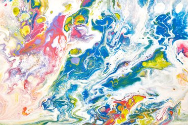 Sihirli Sıvı Sanatı. Soyut renkli arka plan, duvar kağıdı. Boyaları karıştırıyorum. Modern sanat. Mermer dokusu. Renkli tuval.