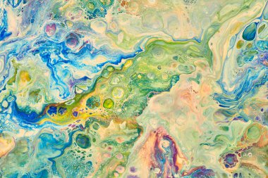 Sihirli Sıvı Sanatı. Soyut renkli arka plan, duvar kağıdı. Boyaları karıştırıyorum. Modern sanat. Mermer dokusu. Renkli tuval.