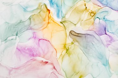 Alkol mürekkebi renkleri saydam. Soyut çok renkli mermer desen arkaplanı. Tasarım kağıdı, duvar kağıdı. Akrilik boyaları karıştırıyorum. Modern akışkan sanat. Alkol Mürekkebi Deseni