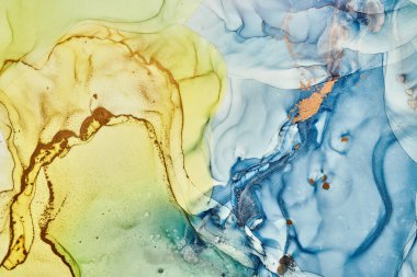 Alkol mürekkebi renkleri saydam. Soyut çok renkli mermer desen arkaplanı. Tasarım kağıdı, duvar kağıdı. Akrilik boyaları karıştırıyorum. Modern akışkan sanat. Alkol Mürekkebi Deseni