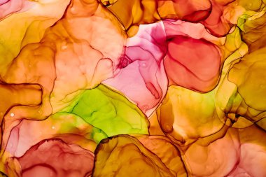 Alkol mürekkebi renkleri saydam. Soyut çok renkli mermer desen arkaplanı. Tasarım kağıdı, duvar kağıdı. Akrilik boyaları karıştırıyorum. Modern akışkan sanat. Alkol Mürekkebi Deseni