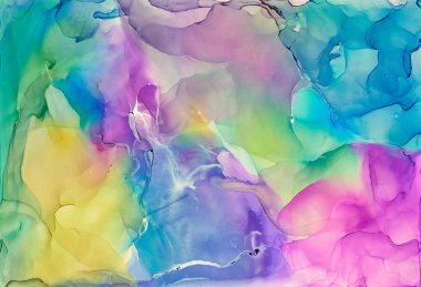 Alkol mürekkebi renkleri saydam. Soyut çok renkli mermer desen arkaplanı. Tasarım kağıdı, duvar kağıdı. Akrilik boyaları karıştırıyorum. Modern akışkan sanat. Alkol Mürekkebi Deseni