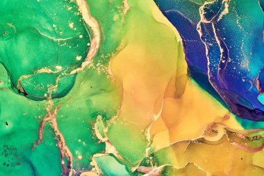 Alkol mürekkebi renkleri saydam. Soyut çok renkli mermer desen arkaplanı. Tasarım kağıdı, duvar kağıdı. Akrilik boyaları karıştırıyorum. Modern akışkan sanat. Alkol Mürekkebi Deseni