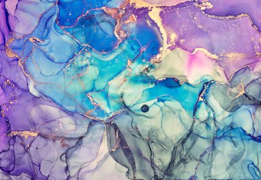 Alkol mürekkebi renkleri saydam. Soyut çok renkli mermer desen arkaplanı. Tasarım kağıdı, duvar kağıdı. Akrilik boyaları karıştırıyorum. Modern akışkan sanat. Alkol Mürekkebi Deseni