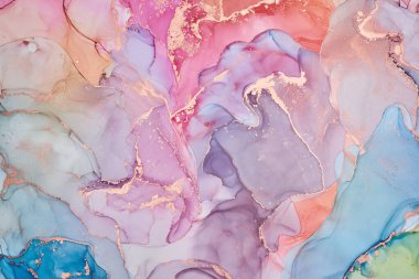 Alkol mürekkebi renkleri saydam. Soyut çok renkli mermer desen arkaplanı. Tasarım kağıdı, duvar kağıdı. Akrilik boyaları karıştırıyorum. Modern akışkan sanat. Alkol Mürekkebi Deseni