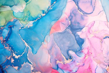 Alkol mürekkebi renkleri saydam. Soyut çok renkli mermer desen arkaplanı. Tasarım kağıdı, duvar kağıdı. Akrilik boyaları karıştırıyorum. Modern akışkan sanat. Alkol Mürekkebi Deseni