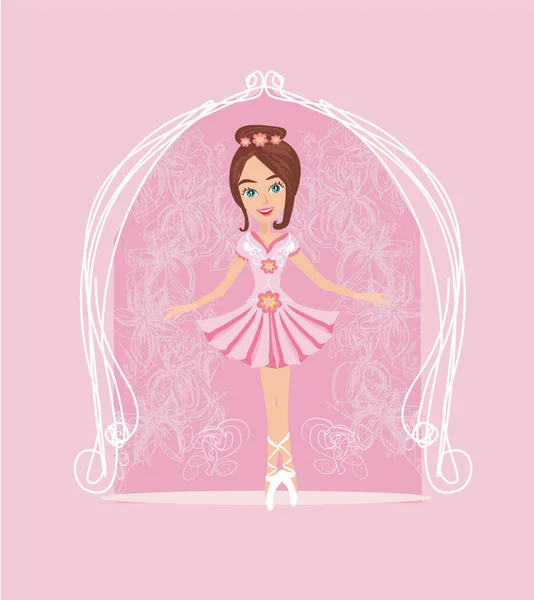 Pequena Bailarina Cartão Vestido Rosa — Vetor de Stock