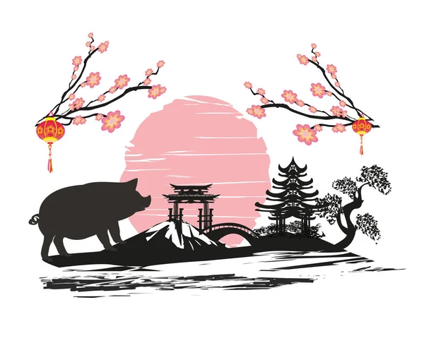 Китайский Зодиак Год Свиньи — стоковый вектор