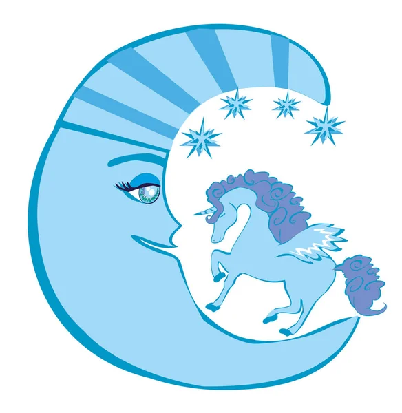 Unicornio Mágico Luna — Vector de stock