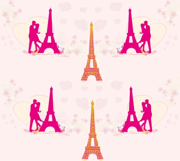 浪漫情侣在巴黎无缝模式 — 图库矢量图片
