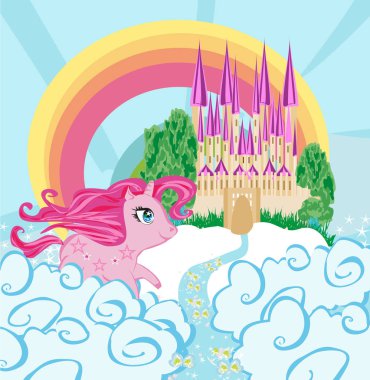 Güzel bir tek boynuzlu atın olduğu bir kart.