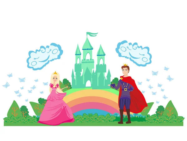 Castelo Mágico Princesa Com Príncipe — Vetor de Stock