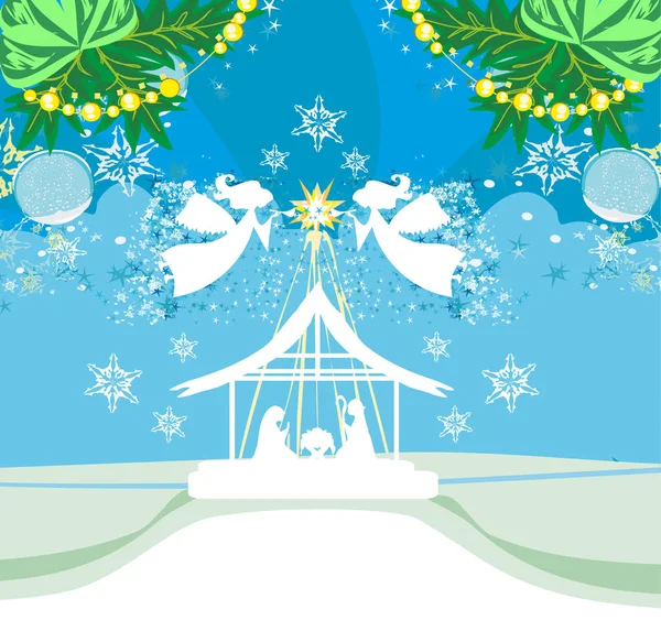 Les Anges Noël Carte Crèche Religieuse Noël — Image vectorielle