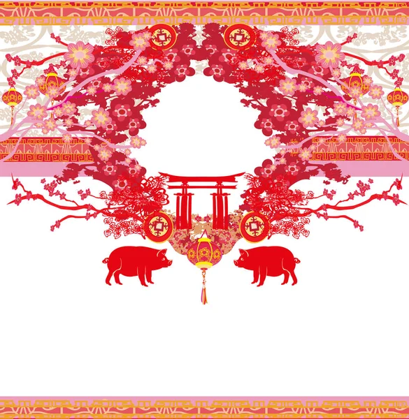 Chinese Zodiac Year Pig Frame — Stock Vector