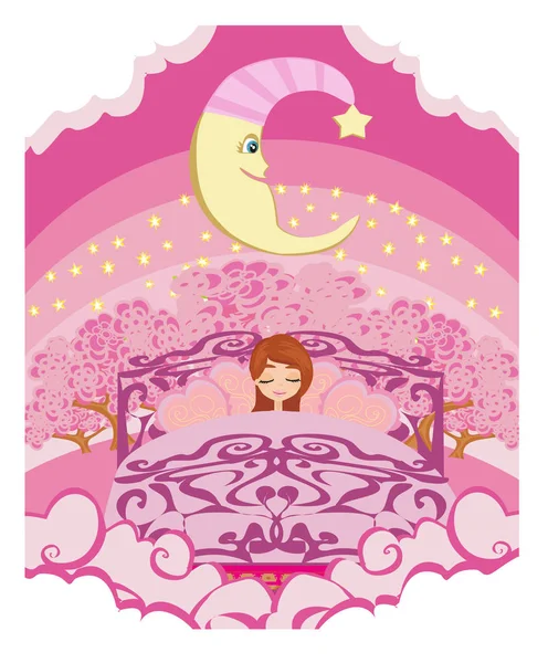 Chica Soñando Cama — Vector de stock