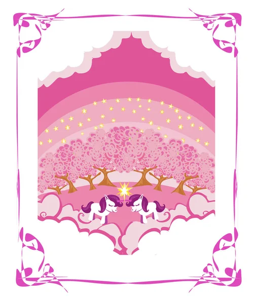 Belle Carte Rose Licorne — Image vectorielle