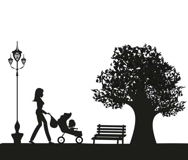 Fille Avec Bébé Dans Parc — Image vectorielle