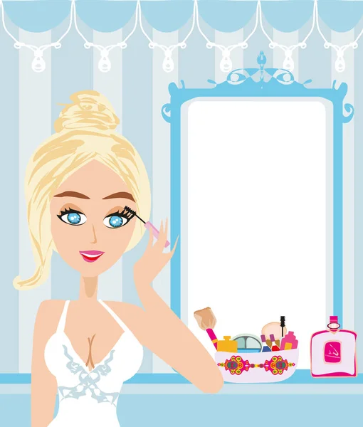Belle Fille Blonde Faisant Maquillage — Image vectorielle